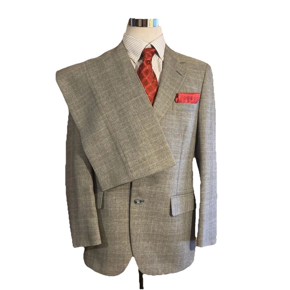 Johnny Carson 2PC Suit Men’s Size 40 Glen Plaid Wool Business Formal USA Made